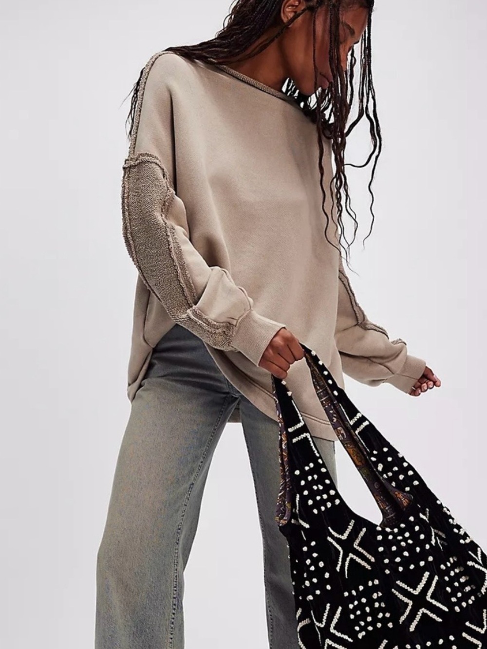 Free People Black and White Shoulder Bag with Decorative Studs